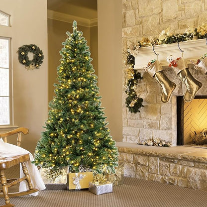 GOLFAME 6FT Pre-Lit Artificial Christmas Tree, Decorative Hinged Xmas Tree with 560 LED Lights, 821 Branch Tips, Upgraded Metal Stand, Christmas Holiday Tree for Home Office Party