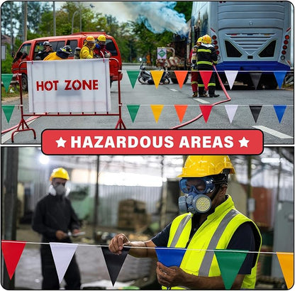 105ft Pennant Banner Flags, 7"x10" Fluorescent Multicolor Safety Flagging Warning Banner for Construction Site/Traffic Control/Boundary Barrier Signs, Perimeter Marking Flags on String, 45 Pcs