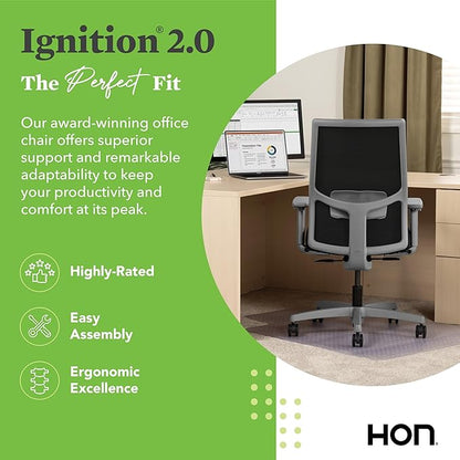 HON Ignition 2.0 Mid Back Task Chair, Spectrum Mesh, Standard Synchro-Tilt Control, Office Chair with Lumbar Support, Height and Width Adjustable Arms, Titanium Frame, Linen