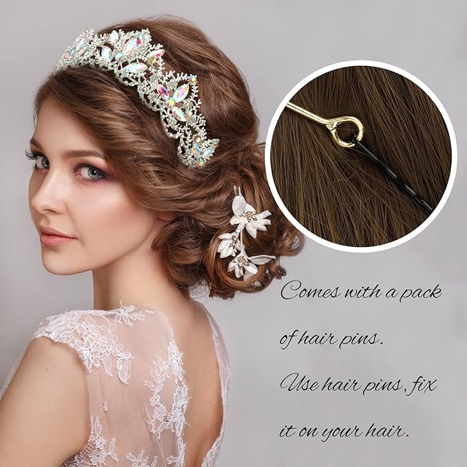 Silver Tiaras for Women Crystal Crowns for Girls Aurora Borealis Wedding Bridal Princess Prom Party Queen Hair Accessories for Birthday Halloween Bride Bridesmaids Photography Quinceanera
