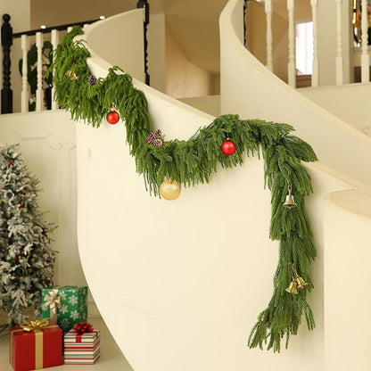 Norfolk Pine Garland Artificial Real Touch Green Thick Faux Norfolk Pine & Cryptomeria 6FT Greenery Christmas Decor for Mantle Fireplace Wall Table Railings Indoor Outdoor Xmas Decorations