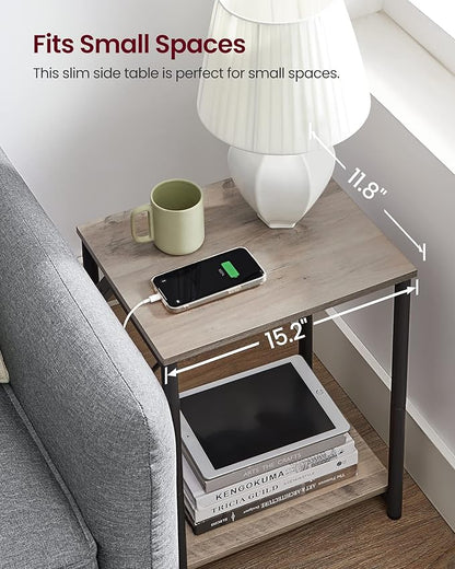 VASAGLE End Table with Charging Station, Set of 2, Small Side Tables for Living Room, Bedroom, Nightstand with Outlets and USB Ports, Bedside Table with Storage Shelf, Heather Greige and Black