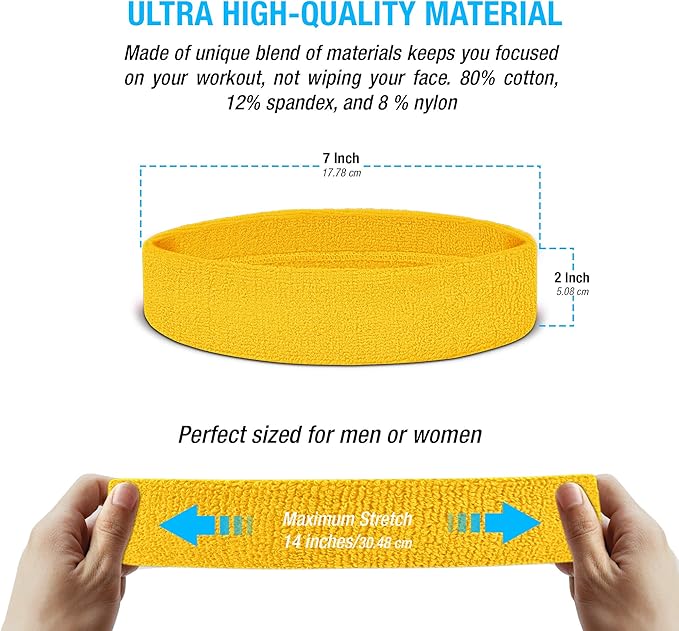 Suddora Workout Headband for Men and Women, Moisture-Wicking Athletic Sweatband, Lightweight Cotton Terry Cloth Bands for Basketball, Tennis, Football, Gym, Running, Cosplay & Costumes