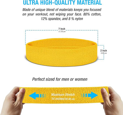 Suddora Workout Headband for Men and Women, Moisture-Wicking Athletic Sweatband, Lightweight Cotton Terry Cloth Bands for Basketball, Tennis, Football, Gym, Running, Cosplay & Costumes
