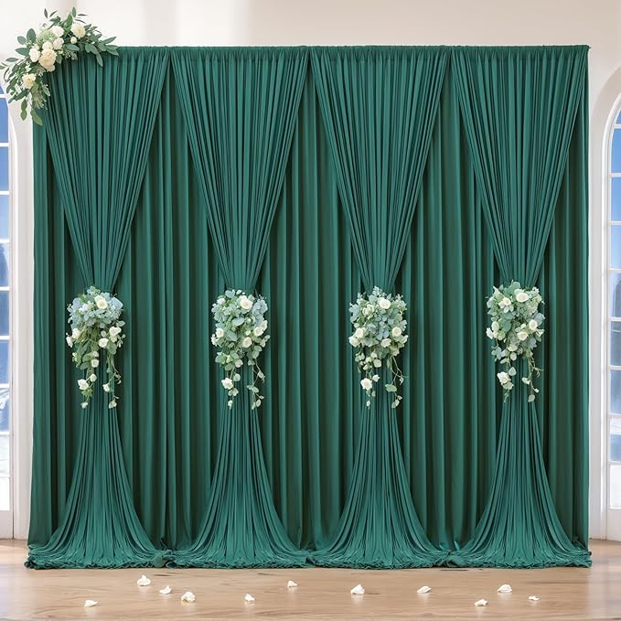 32 x 10ft Hunter Green Backdrop Curtains Photo Background Curtains 8 Panels (10'L x 4'W Each) with Rod Pocket, No-Wrinkle Polyester Backdrop Drapes for for Wedding Birthday Party Christmas Prom Events