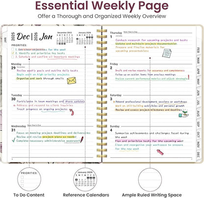 2026 Planner, Weekly and Monthly Planner for Women, Jan 2026 - Dec 2026 Pretty 2026 Calendar Planner with Monthly Tabs, Inner Pocket, Spiral Binding, Perfect for Office Home School - 6.3" x 8.5", Soft Peony