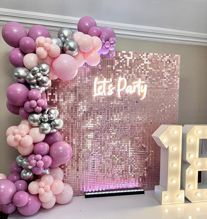 Shimmer Wall Backdrop Matte Pink Square Sequin Wall Panel Backdrop Decor for Wedding, Anniversary, Birthday, Party, 36 Panels