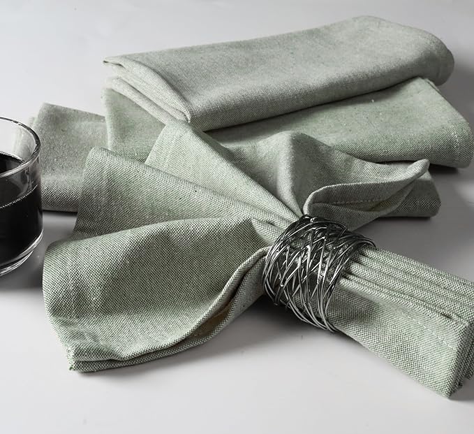 Native Fab Solid Chambray Cloth Napkin Set of 12, 100% Cotton, Washable, Reusable Dinner Cloth Napkin 17x17 inches, Table Decor Napkins for Dinner, Events, Olive Green