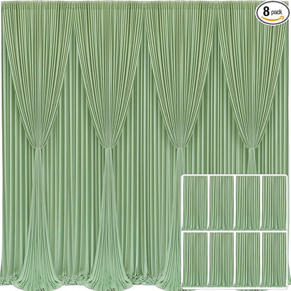 8 Panels Sage Green Backdrop Curtain for Parties Wrinkle Free Dark Green Photo Curtains Backdrop Drapes Fabric Decoration for Weding Baby Shower Birthday Party Photography 40ft(W) x 10ft(H)