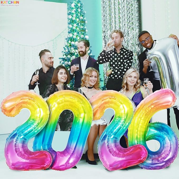 KatchOn, Large 2026 Number Balloons - 42 Inch | 2026 Foil Balloons for New Year Decorations 2026 | Neon Multicolour Balloon Numbers for Birthday Decorations | New Years Eve Party Supplies 2026