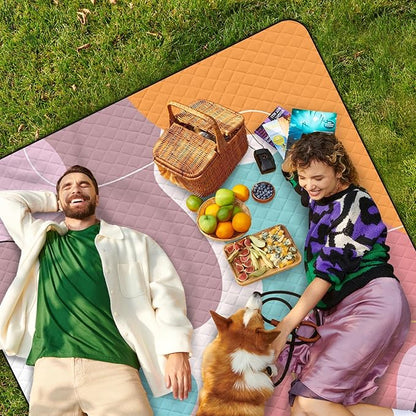 Waterproof Picnic Outdoor Blanket, 79" x 59" Sandproof Foldable Large Picnic Blanket for Beach, Camping, Park, Travel, Concert, Great Gift for Families and Couples (Pink Geometry)