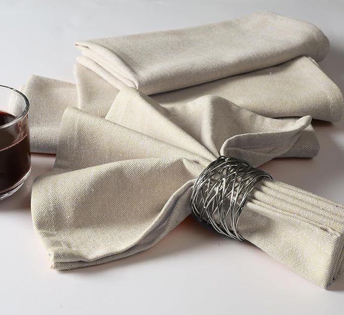 Native Fab Solid Cloth Napkin Set of 4, 100% Chambray Cotton, Washable, Reusable Dinner Cloth Napkin 17x17 inches, Table Decor Napkins for Dinner, Events, Beige