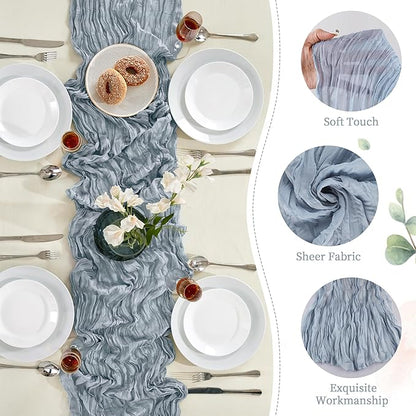 6 Pack Dusty Blue Cheesecloth Table Runner 10FT Long Boho Gauze Table Runner Rustic Sheer Runner for Wedding Bridal Baby Shower Birthday Party Table Decor Thanksgiving Christmas Decorations