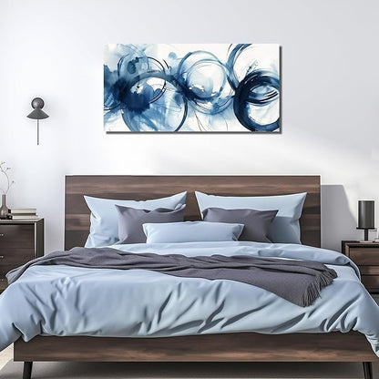 Abstract Circle Canvas Wall Art for Bedroom Blue and White Wall Decor for Dining Room Big Modern Poster Wall Art for Apartment Size 24 x 48 Inch