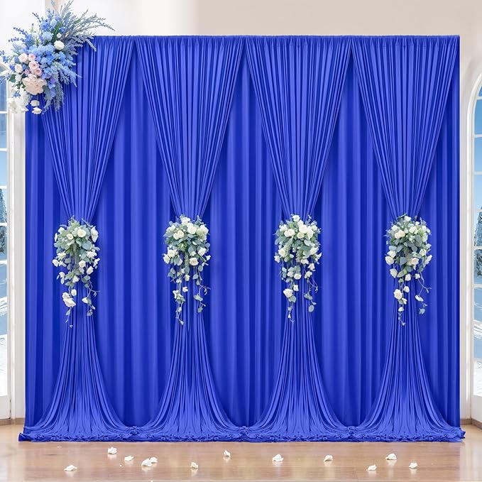 32 x 10ft Royal Blue Backdrop Curtains 8 Panels for Graduations Retirement Photo Backdrop Drapes No-Wrinkle Polyester Curtain Panels Soft Long Curtains Backdrop for Birthday Party Wedding Baby Shower
