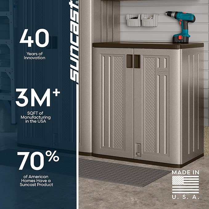 Suncast 36" Resin Base Garage Storage Cabinet, Platinum, Made in the USA