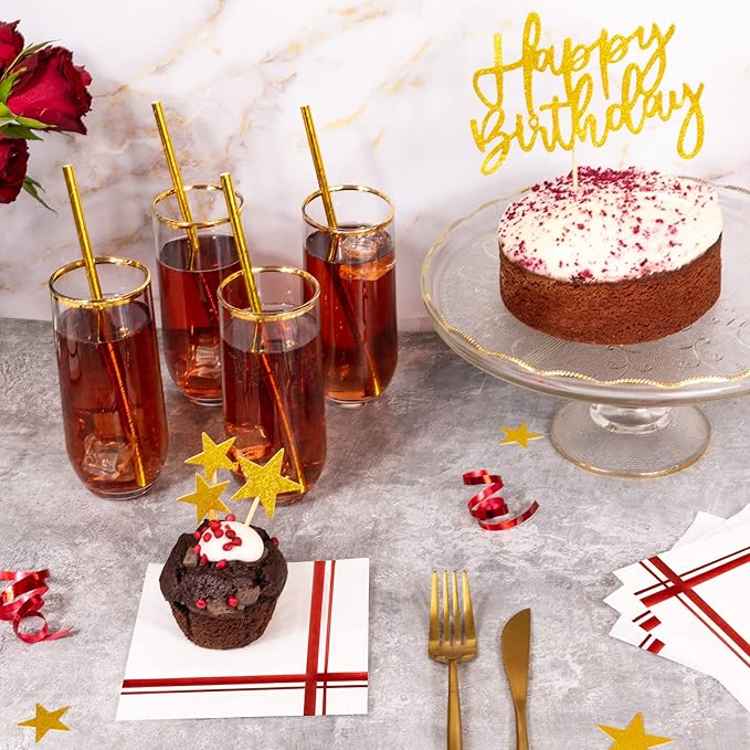 Red on White Cocktail Napkins - 100 Pack, 5" x 5", 3-Ply Paper - Style Name: Blissful Crossing