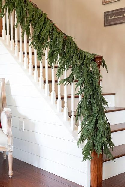 Hanging 6 ft Real Touch Norfolk Pine Garland Realistic 6ft, Christmas Garland for Mantle, Soft and Bendable Real Touch Garland Christmas Greenery, Evergreen Christmas Garlands for Fireplace, Stairs