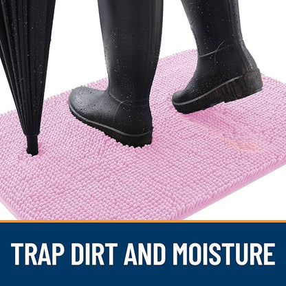 OLANLY Dog Door Mat for Muddy Paws 47x17, Absorbs Moisture and Dirt, Absorbent Non-Slip Washable Doormat, Quick Dry Chenille Mud Mat for Dogs, Entry Indoor Entryway Carpet for Inside Floor, Pink
