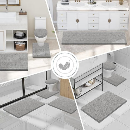 Smiry Luxury Chenille Bathroom Rugs 24x16, Extra Soft and Absorbent Shaggy Bath Mat, Machine Washable, Non-Slip Plush Carpet Runner for Tub, Shower, and Floor, Home Decor Accessories, Light Grey