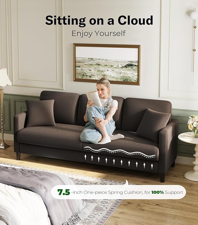 83" Couches for Living Room, Comfy Sofas for Living Room with Storage Ottomans, Teddy Sofa Couch, Tool-Free Loveseat Sofa, All-Wood Love Seat Couches, U Shaped Couch 2 Pillow Included, Khaki