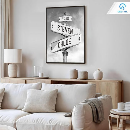 Personalized Vintage Street Sign For Couples, Custom Street Sign Canvas Poster Wall Art With Names, Gift For Valentine