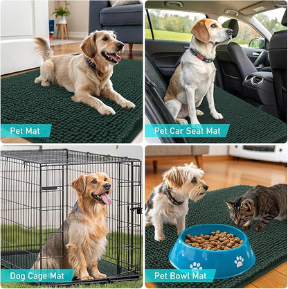 OLANLY Dog Door Mat for Muddy Paws 34x21, Absorbs Moisture and Dirt, Absorbent Non-Slip Washable Doormat, Quick Dry Chenille Mud Mat, Entry Indoor Entryway Carpet for Inside Floor, Blackish Green