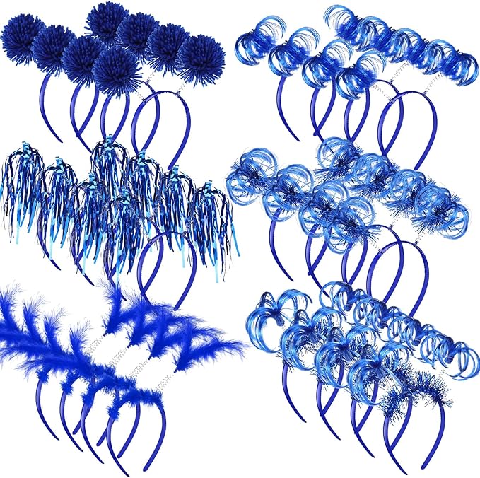 Censen 24 Pcs Pom Pom Headband Tinsel Wrapped Ponytail Head Bopper Costume Headwear Halloween Party Accessory