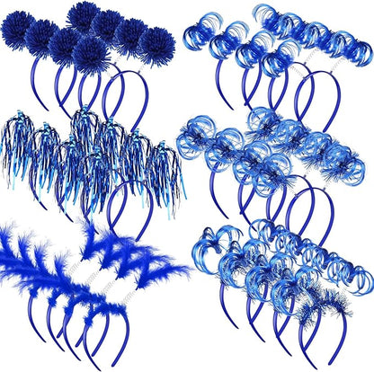 Censen 24 Pcs Pom Pom Headband Tinsel Wrapped Ponytail Head Bopper Costume Headwear Halloween Party Accessory