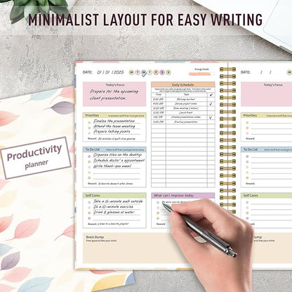 ADHD Planner for Women，Daily Productivity Planner with Task Management Organizer for Neurodivergent Adult,Teens , Self-Cares, Daily Schedule,To-Do List,Brain Dump,ADHD Journal with Cardboard Cover to Stay Organized and Focused (Colorful Leaves)