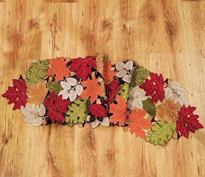 KEVA Fall Table Runner 72inches Long, Harvest Embroidered Thanksgiving Autumn Maple Leaves Table Runner 13x72 inch for Thanksgiving Kitchen Fall Table Decoration