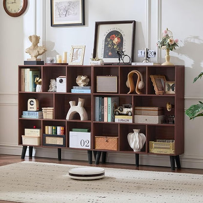 LEYAOYAO 8 Cube Bookshelf 3-Tier Bookcase with Legs, Mint-Walnut Kids Book Shelf Cute Storage Organizer, Large Open Toy Shelves Modern Bookshelves,Display Bookcases for Bedroom,Living Room,Nursery