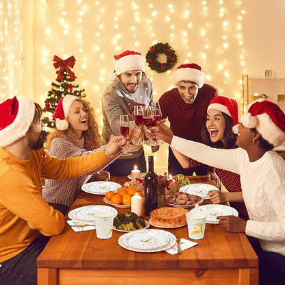 175 Pcs Merry Christmas Party Dinnerware Foil Dots Christmas Paper Plates Set Elk Disposable Xmas Plates Napkins Cups for New Year Wedding Birthday Baby Shower Party Supplies (White Gold)