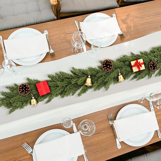 Christmas Garland 6ft, Artificial Norfolk Pine Garlands, Real Touch Garlands for Decoration Christmas, Christmas Cedar Garland for Table, Mantle, Wall, Fireplace, Indoor (Greenery Cypress Garland)