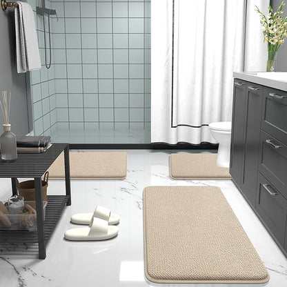 OLANLY Thick Memory Foam Bath Mat Rug 35x24, Extra Soft Absorbent Bathroom Rug, Quick Dry Bath Mats, Non-Slip, Machine Washable Carpet for Bathroom, Tub and Shower, Home Decor Accessories, Beige