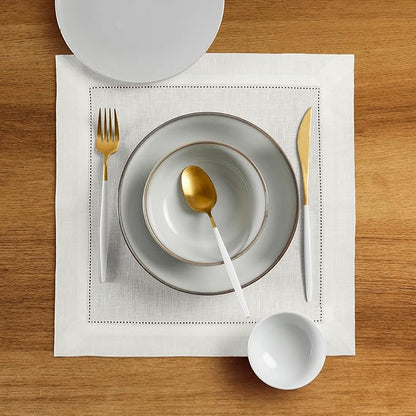 Solino Home Square Placemats Set of 4-100% Pure Linen Ivory Cloth Placemats 14 x 14 Inch - Classic Hemstitch, Machine Washable Place Mats for Fall, Autumn, Holiday, Christmas, New Year