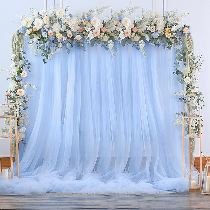 Baby Blue Tulle Backdrop Curtain for Parties Baby Shower Boys Light Blue Sheer Backdrop Curtains Drapes for Birthday Party Wedding Photo Shoot Background Decorations 2 Panels 5ft X 8 ft