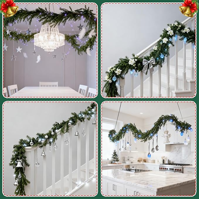 2 PCS-6FT Artificial Norfolk Pine Garlands - Real Touch Winter Pine Garland, Green Artificial Greenery Garland for Table, Mantle, Wall, Indoor, Outdoor Christmas Decorations