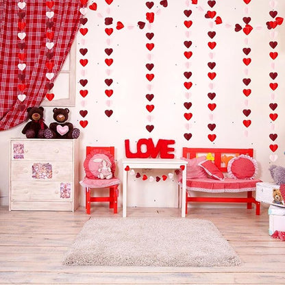 Pink Red Party-Decorations Heart-Garland - 39Ft 3D Burgundy Proposal Romantic Special Night Galentines Hanging Paper Streamers Banner,Engagement Wedding Baby Bridal Shower Decor Ouruola