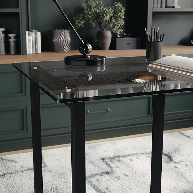 Martha Stewart Eli Home Office Desk with Glass Top and Steel Frame, Oil Rubbed Bronze