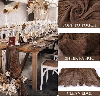 6 Pack Brown Cheesecloth Table Runner 35x120 Inch Gauze Coffee Table Runner Rustic Boho Cheese Cloth Sheer Runner for Wedding Baby Shower Bridal Shower Birthday Party Decorations