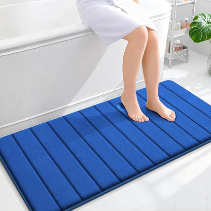 OLANLY Memory Foam Long Bathroom Rugs Runner 47x24, Super Soft Absorbent Bath Mat, Quick Dry, Machine Washable Shower Floor Rugs, Bathmat Carpet, Bathroom Home Decor Accessories, Royal Blue