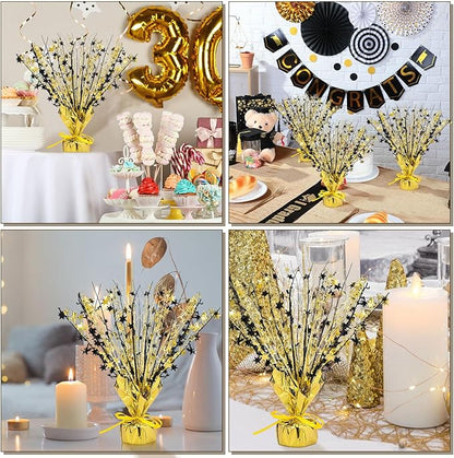 Crowye 18 Pcs Foil Spray Centerpiece Christmas Party Winter Star Table Decoration Burst Metallic Table Centerpieces for Birthday Party Season Holiday(Black Gold)