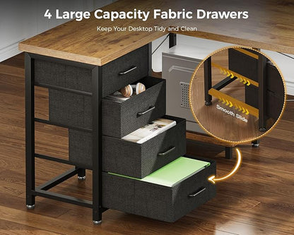 AODK L Shaped Gaming Desk with 4 Drawers, 53" Reversible Home Office Desks with Power Outlets, L Shaped Computer Desk with USB Charging Port and Host Stand, Corner Desk, Easy to Assemble, Vintage