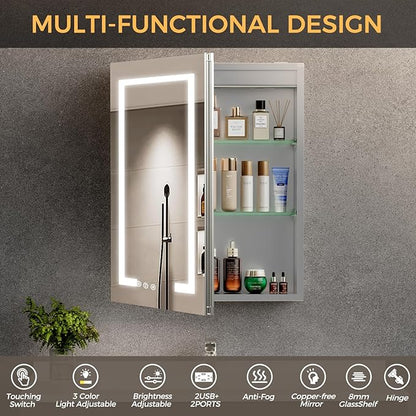 New LED Bathroom Mirror 20 * 30 Stepless Dimmable Wall Mirrors with Anti-Fog, Shatter-Proof, Memory, 3 Colors, Memory Function, Water Proof, Decor Vanity Mirror