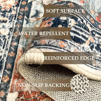 Area Rugs 2'x6' Runner Rug Non Slip Washable for Kitchen Hallway Bedroom Beside Laundry Room Bathroom Rug, Floor Carpet, Beige Navy Blue Orange Colorful