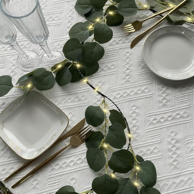 6Ft Fairy Light Faux Eucalyptus Leaf Garland,Vines Lights Artificial Greenery Garland for Christmas Table Fireplace Mantle Decor Spring（Batteries Not Included）