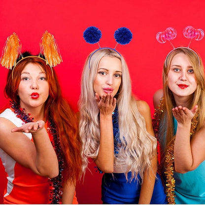 Censen 24 Pcs Pom Pom Headband Tinsel Wrapped Ponytail Head Bopper Costume Headwear Halloween Party Accessory
