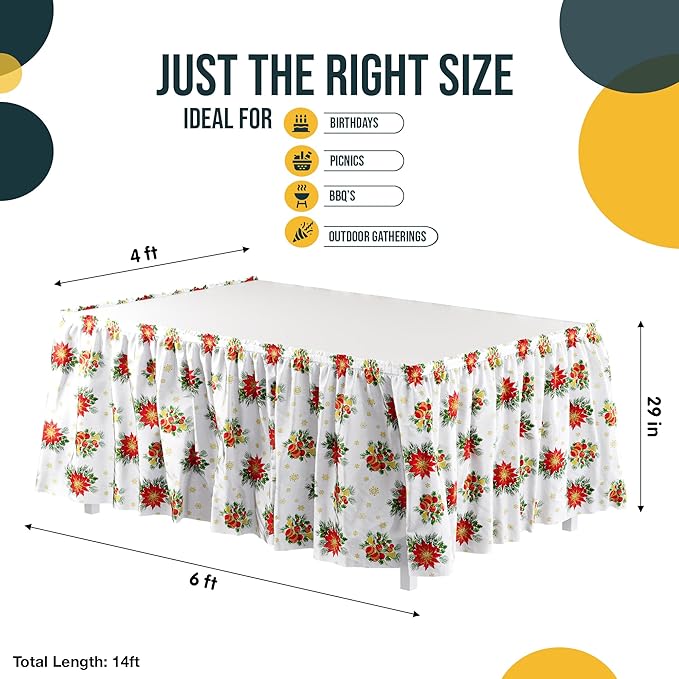 Exquisite Ruffle Table Skirt Holiday 6 Pack 14 Ft Long Table Skirts for Rectangle Tables 6ft Plus or Round Tables Skirts with Adhesive Strip for Gender Reveal Decor & Happy Birthday Parties