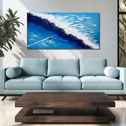 Blue and White Pictures for Wall Bedroom Ocean Hand Painted Wall Art for Office Large Canvas Wall Art for Living Room Size 29 x 58 Inch